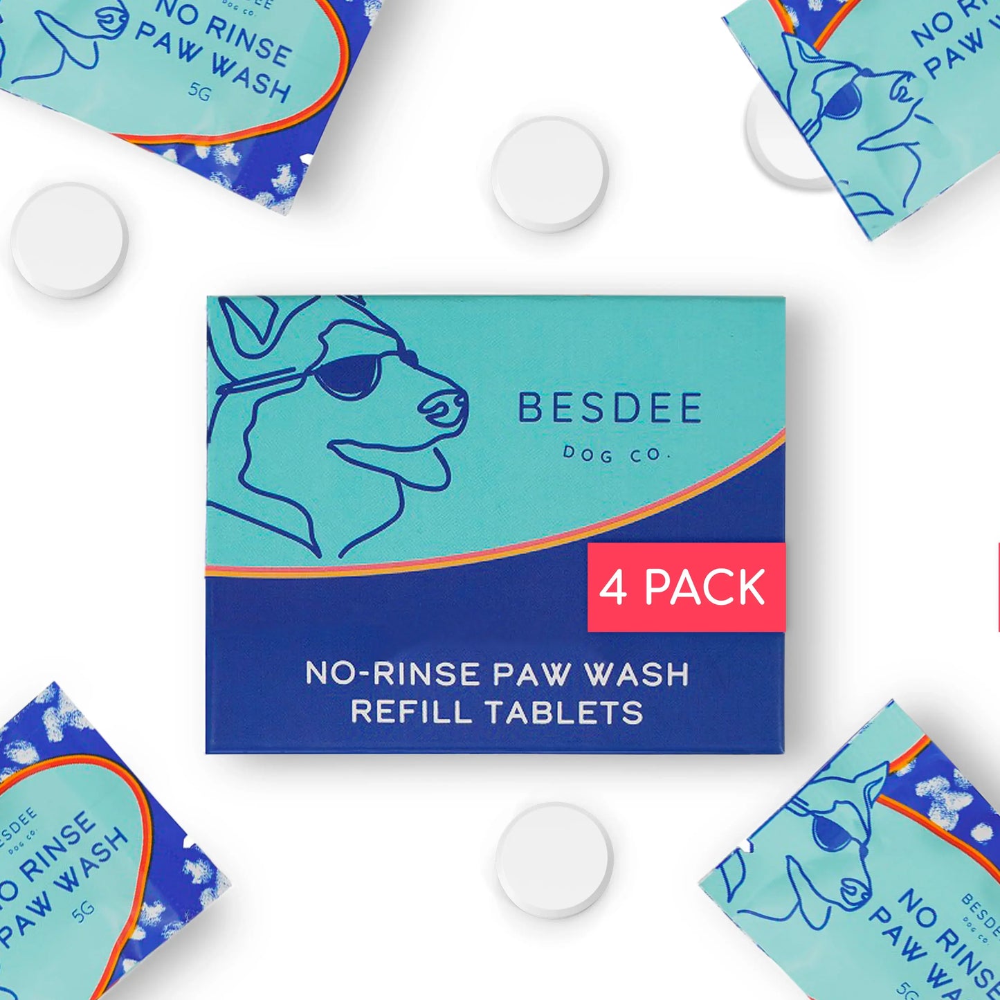 BESDEE Dog Co. No-Rinse Paw Wash Kit - Gentle Safe Fragrance-Free Ph Balanced Tablets for Small Medium & Large Dogs with Travel Bag & Plush Towels Grooming Products