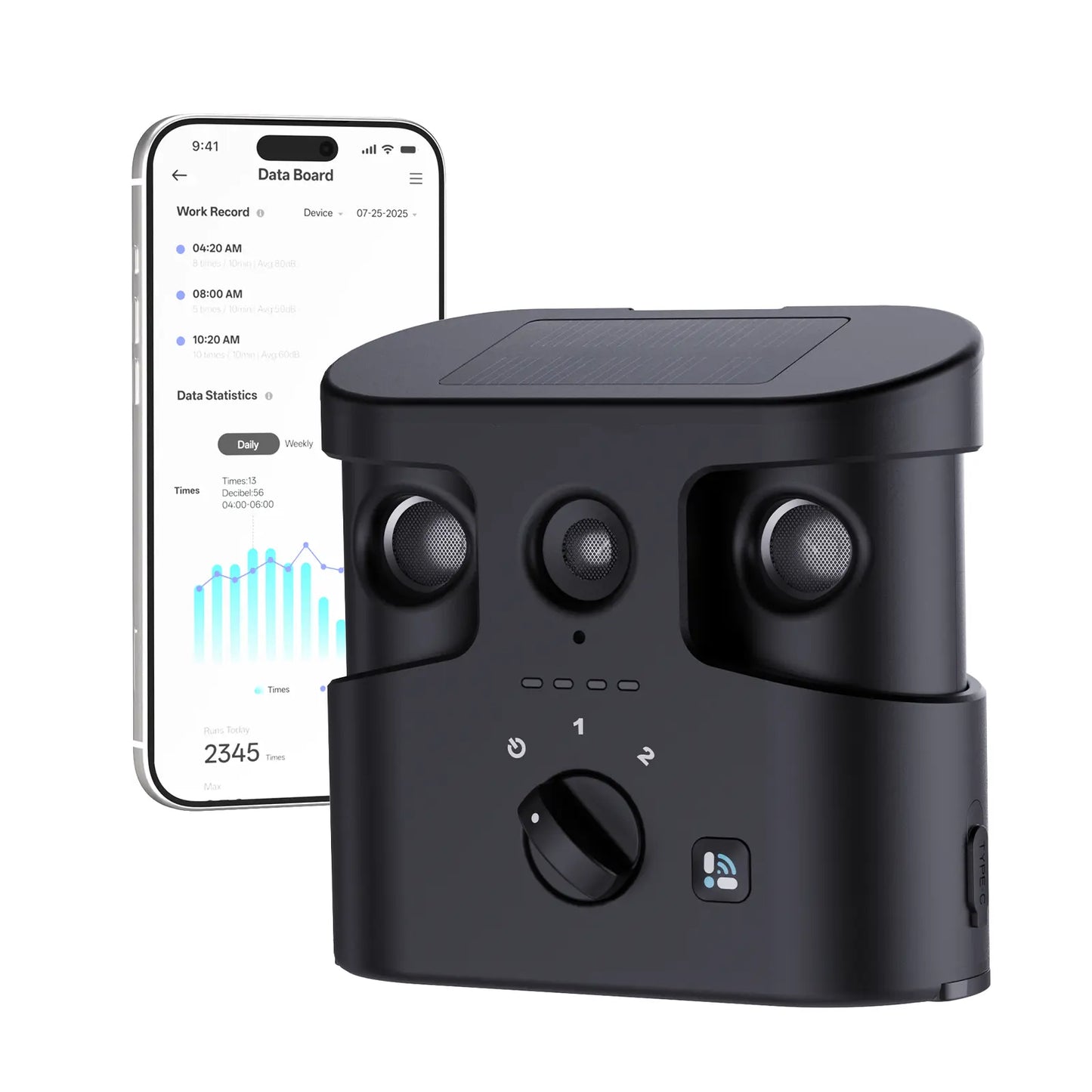 180° Solar-Powered Ultrasonic Dog Bark Control Device - Humane Anti-Barking Solution for All Breeds, IPX4 Waterproof, Dual Speakers, Adjustable Frequency, and APP Data Reporting, Ideal Dog Accessories