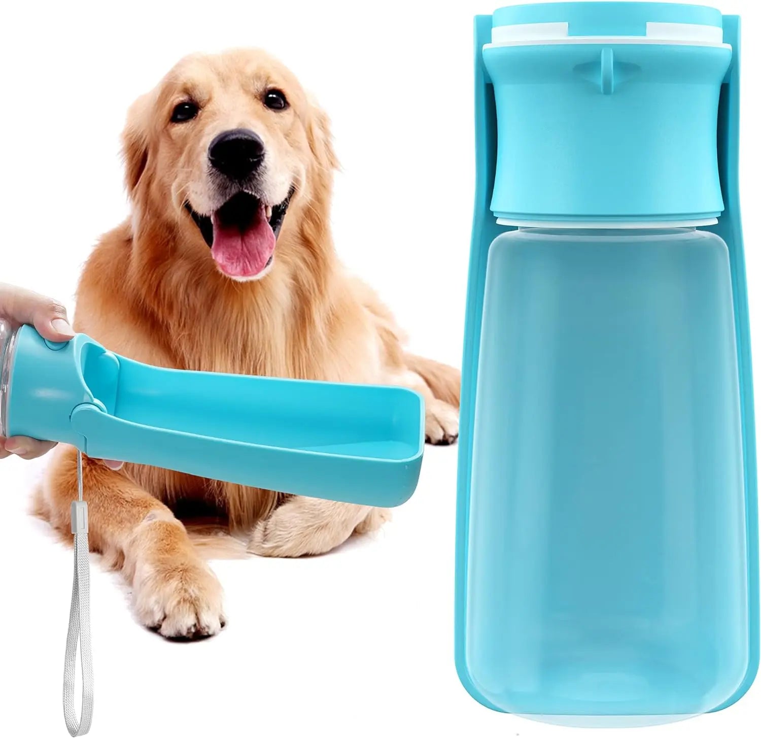 Portable Dog Water Bottle, 19 OZ Pet Water Dispenser for Small, Medium, Large Dogs – Ideal for Walking, Includes Water Bowl (Blue)