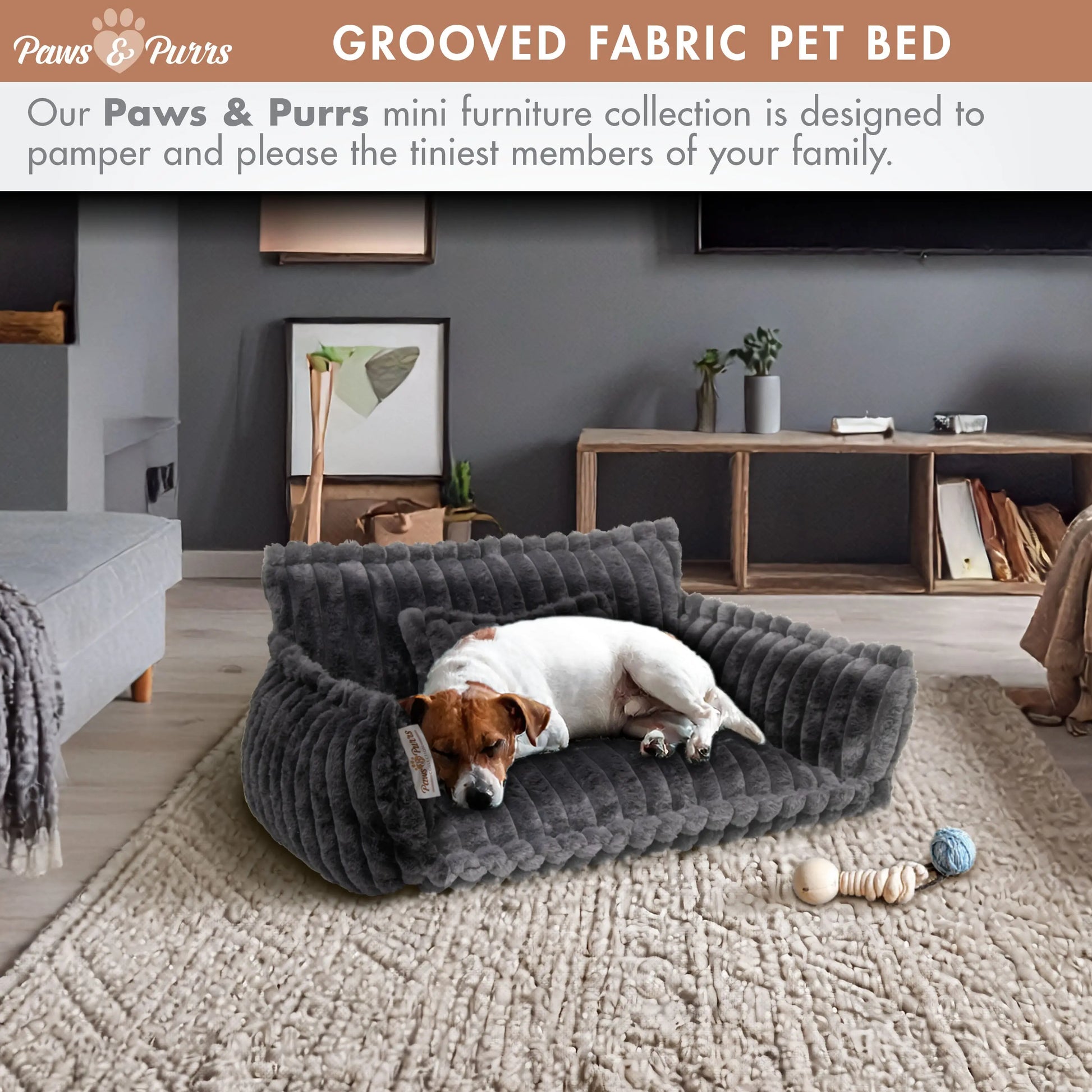 Pet Sofa Bed with Grooved Fabric for Cats and Small to Medium Dogs, Dark Gray