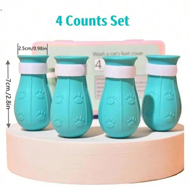 Cat Bathing Shoes - 4 Pairs | Silicone Paw Protectors for Safe Grooming & Bath Time - Protects Paws, Prevents Scratching