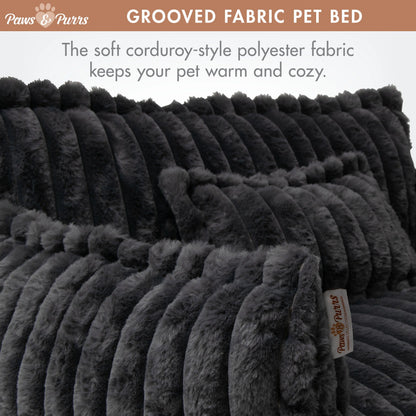 Pet Sofa Bed with Grooved Fabric for Cats and Small to Medium Dogs, Dark Gray