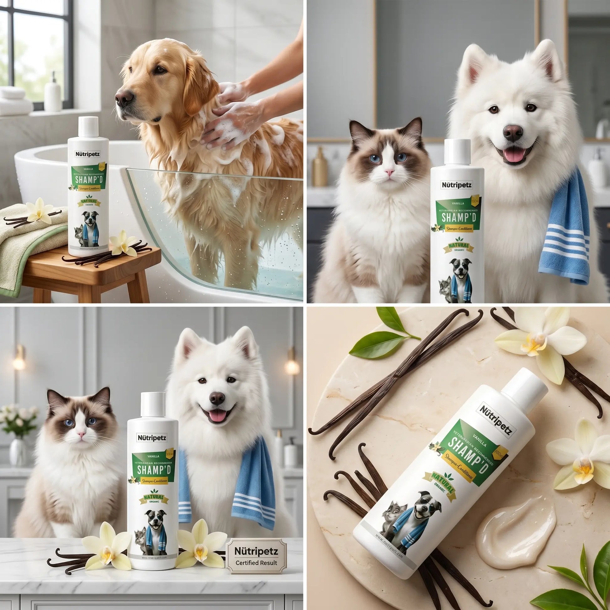Nutripetz Pet Shampoo & Conditioner for Dogs & Cats – 500 ML Natural Aloe Vera & Coconut Cleanser | Anti-Itch Moisturizing Grooming Wash