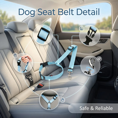Adjustable Sky Blue Dog Car Safety Harness & Leash Set - Universal Fit for SUVs & Trucks with Dual LED Bungee Chew Toy & Inflatable Balls