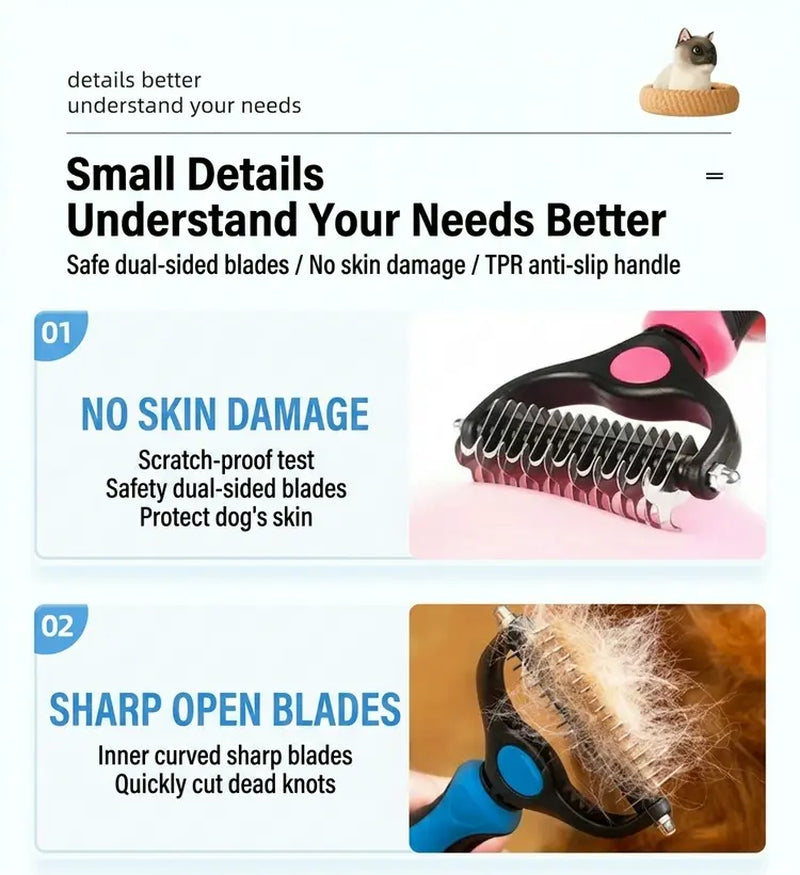 Pain-Free Dematting Undercoat Rake for Dogs and Cats - Dual-Sided Shedding Brush for Efficient Tangle and Fur Removal, Reduces Loose Hair and Mats Effortlessly