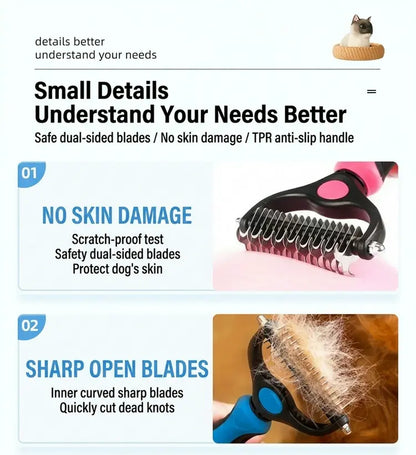 Pain-Free Dematting Undercoat Rake for Dogs and Cats - Dual-Sided Shedding Brush for Efficient Tangle and Fur Removal, Reduces Loose Hair and Mats Effortlessly
