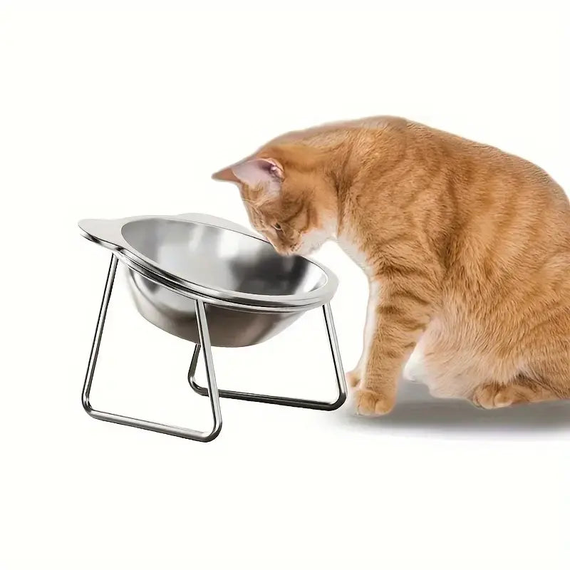 1 Set/2 Pieces of 304 Stainless Steel Cat Bowl, Tilted Raised Neck Protection Bowl Suitable for Cats and Dogs, Pet Feeding and Drinking, Pet Water Bowl, Anti-Corrosion Material, Universal for Cats and Dogs, Essential for Pet Care, Exclusive for Cat Owners
