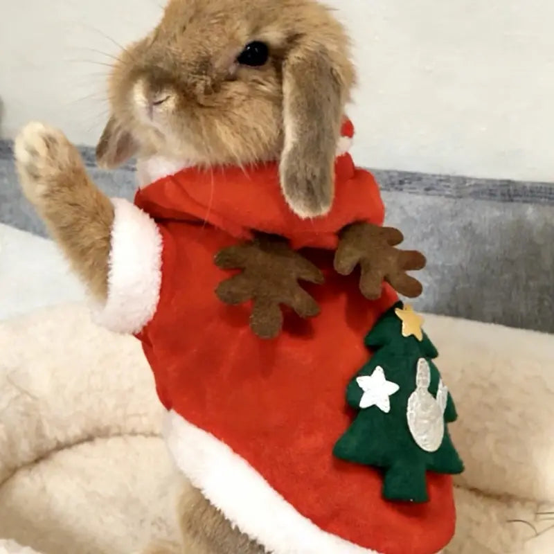 Adorable Antler Design Pet Sweater Warm Fleece Apparel for Small Pets Bunny Dog Cat Christmas Tree Motif