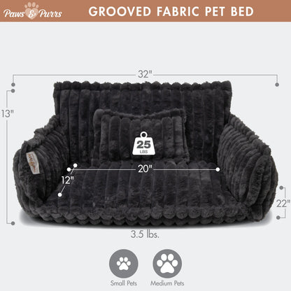 Pet Sofa Bed with Grooved Fabric for Cats and Small to Medium Dogs, Dark Gray