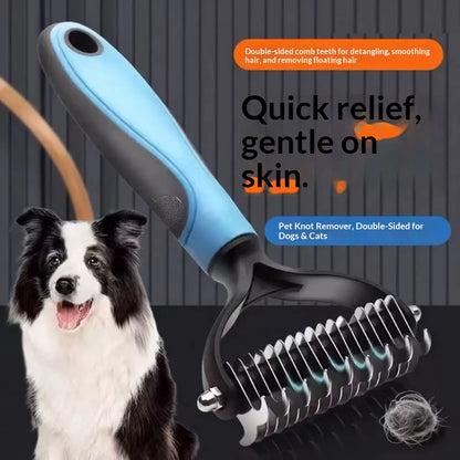 Pain-Free Dematting Undercoat Rake for Dogs and Cats - Dual-Sided Shedding Brush for Efficient Tangle and Fur Removal, Reduces Loose Hair and Mats Effortlessly