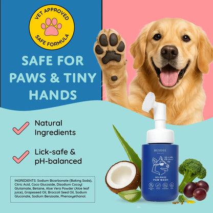 BESDEE Dog Co. No-Rinse Paw Wash Kit - Gentle Safe Fragrance-Free Ph Balanced Tablets for Small Medium & Large Dogs with Travel Bag & Plush Towels Grooming Products