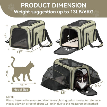 [5-Year Warranty] Petsfit Expandable Cat Dog Carrier Airline Approved, 17" L X 11" W X 11" H Soft-Sided Portable Pet Travel Carrier for Kitten, Puppy, Removable Soft Plush Mat and Pockets, Auto-Locking Zippers