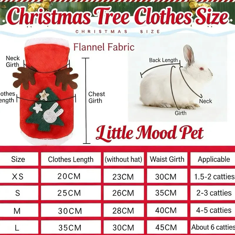 Adorable Antler Design Pet Sweater Warm Fleece Apparel for Small Pets Bunny Dog Cat Christmas Tree Motif