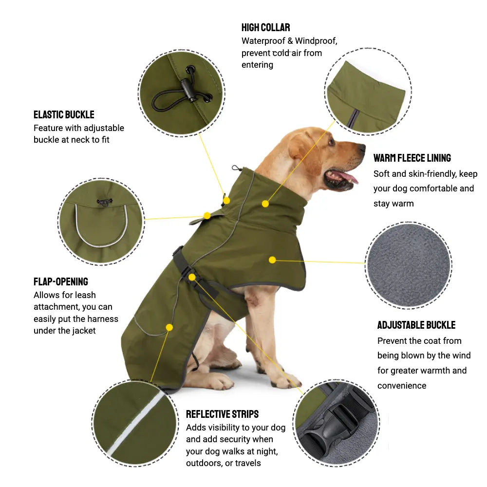 Winter Reflective Adjustable Dog Coat | Warm Thick Fleece Snow Suit for Small Medium and Large Dogs, Durable Dog Winter Jacket, Pet Warm Dog Plush Vest Style Practical
