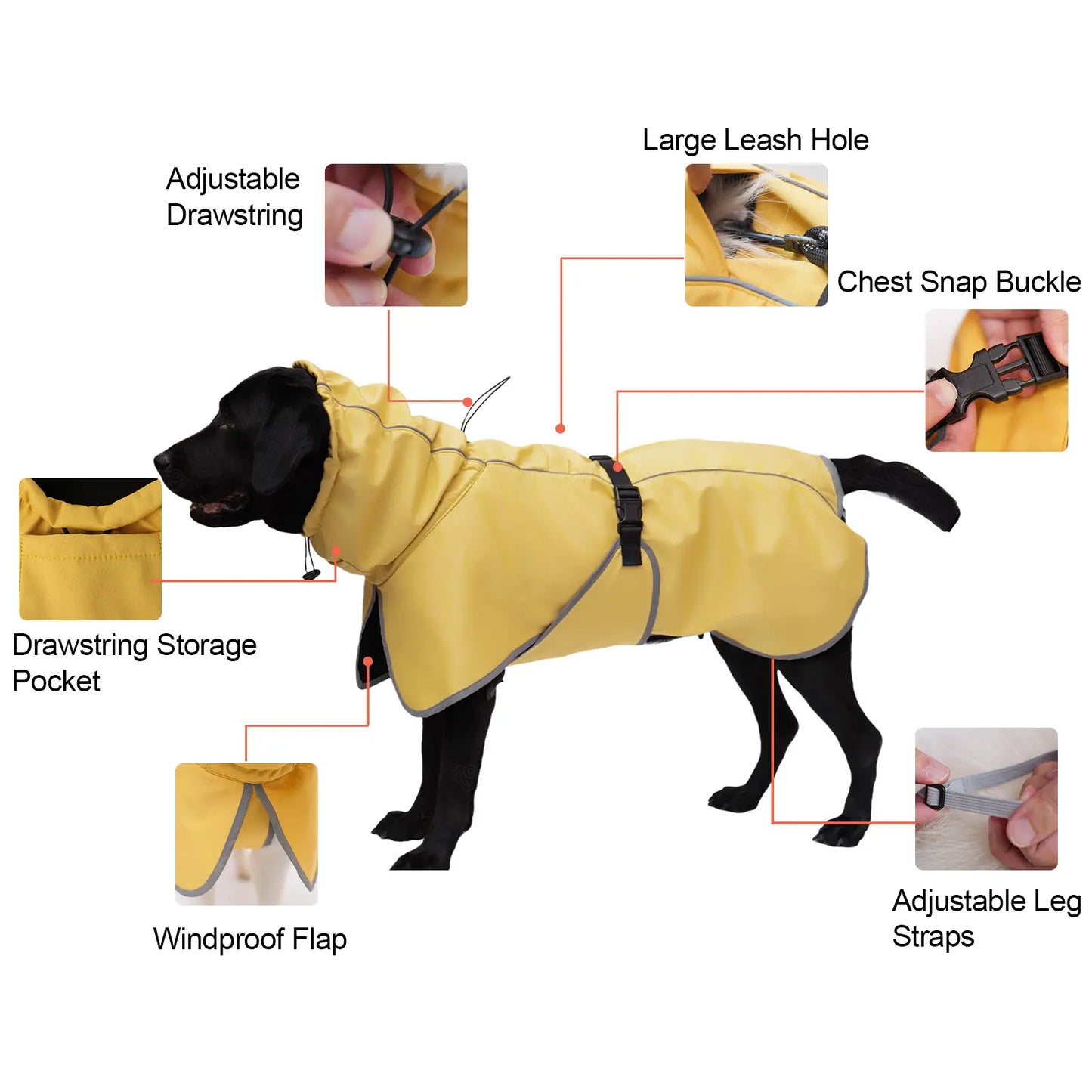 Lightweight Waterproof Dog Raincoat - Adjustable Yellow Poncho with Soft Lining for Medium to Large Dogs