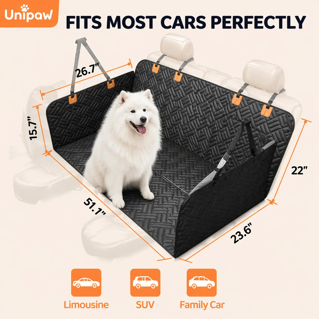 Ultimate Waterproof Dog Car Seat Cover - Protect Your Back Seat with Durable Hard Bottom Design