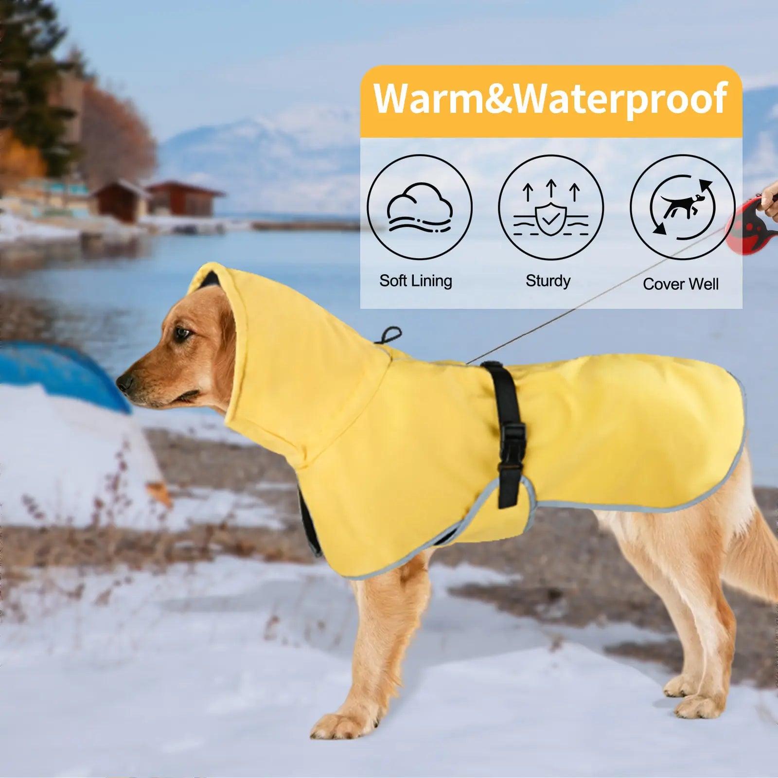 Lightweight Waterproof Dog Raincoat - Adjustable Yellow Poncho with Soft Lining for Medium to Large Dogs