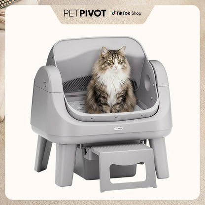 Petpivot Autoscooper 12 Lite Open Top Self Cleaning Cat Litter Box, Automatic Litter Box with 7 Pairs of Safety Sensors, Anti-Pinch Protection, Easy Access Step for Senior Cats