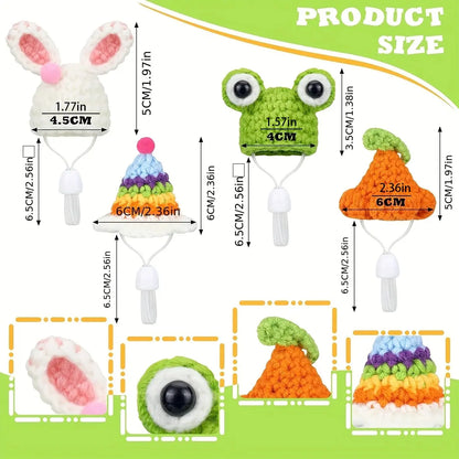6 Pieces Random Hamster Hat, Mini Critter Hat with Adjustable Strap, Cute Hand Knit Frog Rainbow Carrot Small Hat, Lizard Guinea Pig Reptile Costume