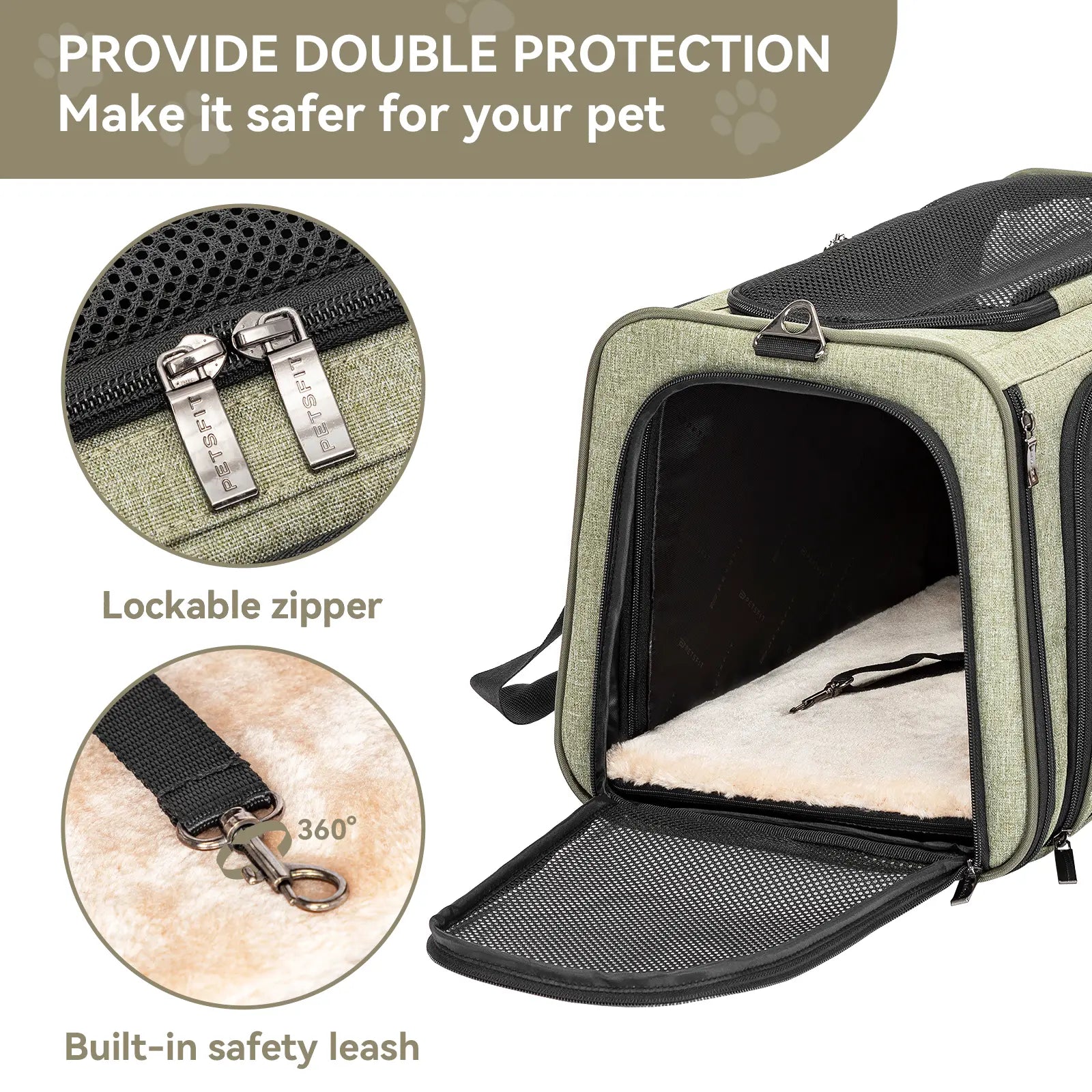 [5-Year Warranty] Petsfit Expandable Cat Dog Carrier Airline Approved, 17" L X 11" W X 11" H Soft-Sided Portable Pet Travel Carrier for Kitten, Puppy, Removable Soft Plush Mat and Pockets, Auto-Locking Zippers