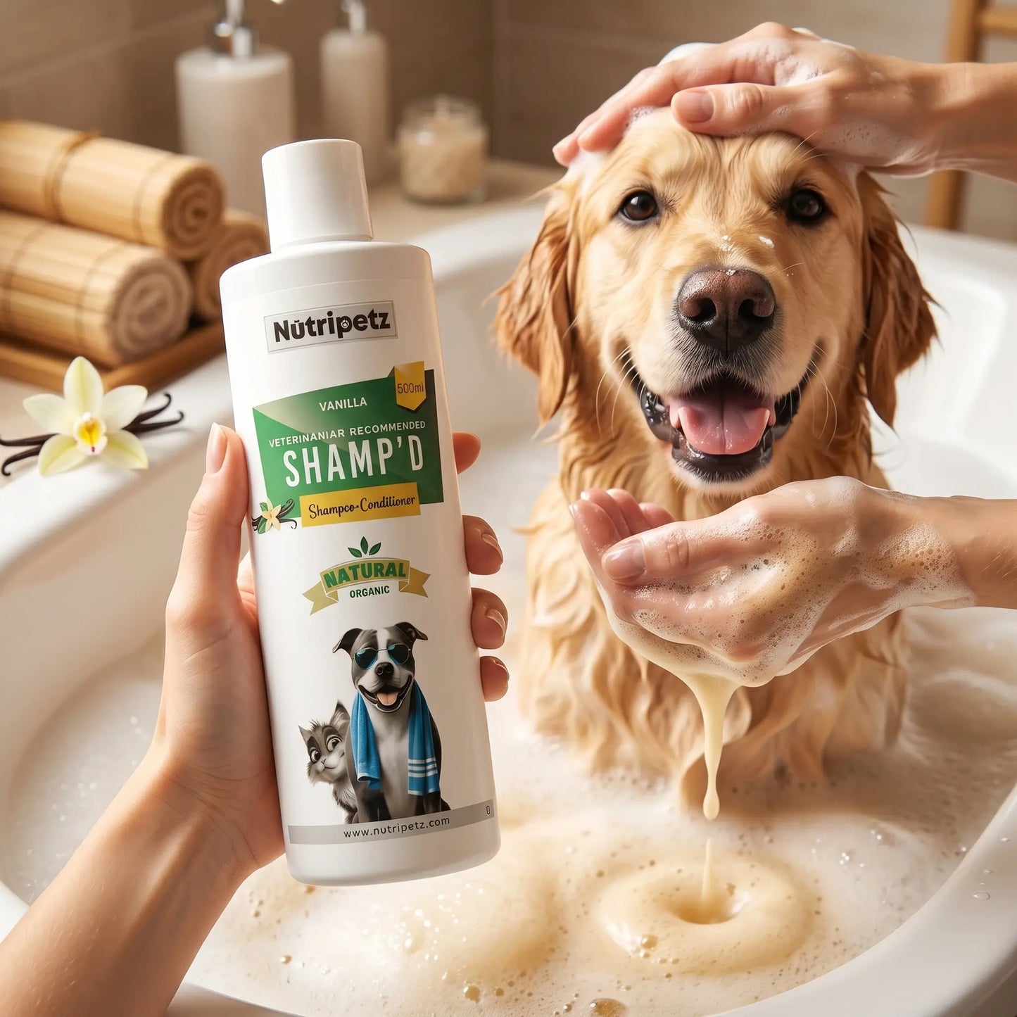 Nutripetz Pet Shampoo & Conditioner for Dogs & Cats – 500 ML Natural Aloe Vera & Coconut Cleanser | Anti-Itch Moisturizing Grooming Wash