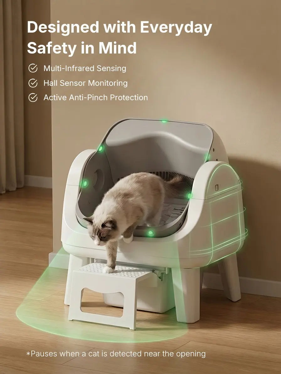 Petpivot Autoscooper 12 Lite Open Top Self Cleaning Cat Litter Box, Automatic Litter Box with 7 Pairs of Safety Sensors, Anti-Pinch Protection, Easy Access Step for Senior Cats