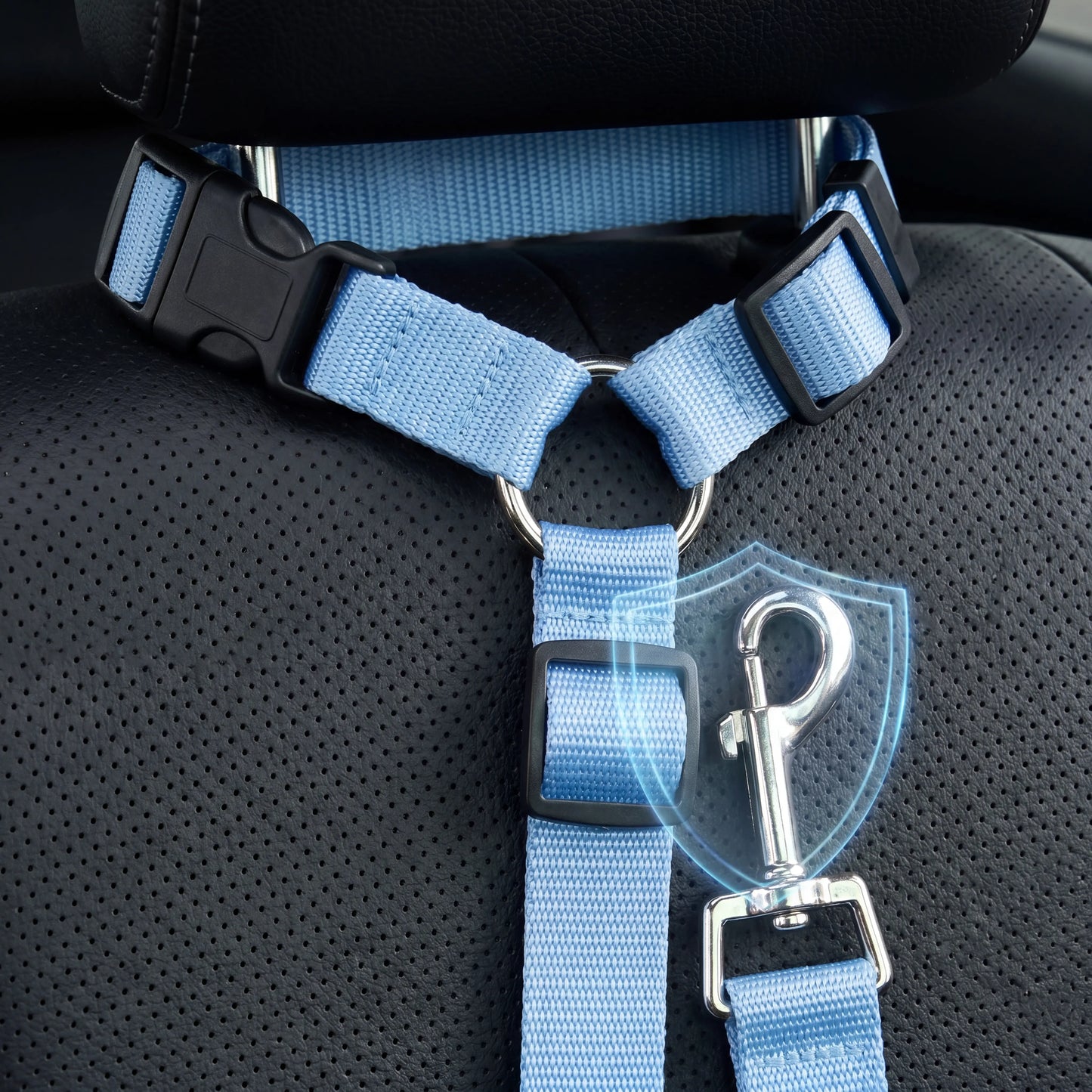 Adjustable Sky Blue Dog Car Safety Harness & Leash Set - Universal Fit for SUVs & Trucks with Dual LED Bungee Chew Toy & Inflatable Balls