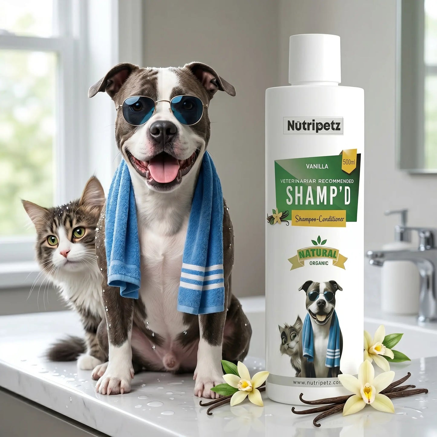 Nutripetz Pet Shampoo & Conditioner for Dogs & Cats – 500 ML Natural Aloe Vera & Coconut Cleanser | Anti-Itch Moisturizing Grooming Wash
