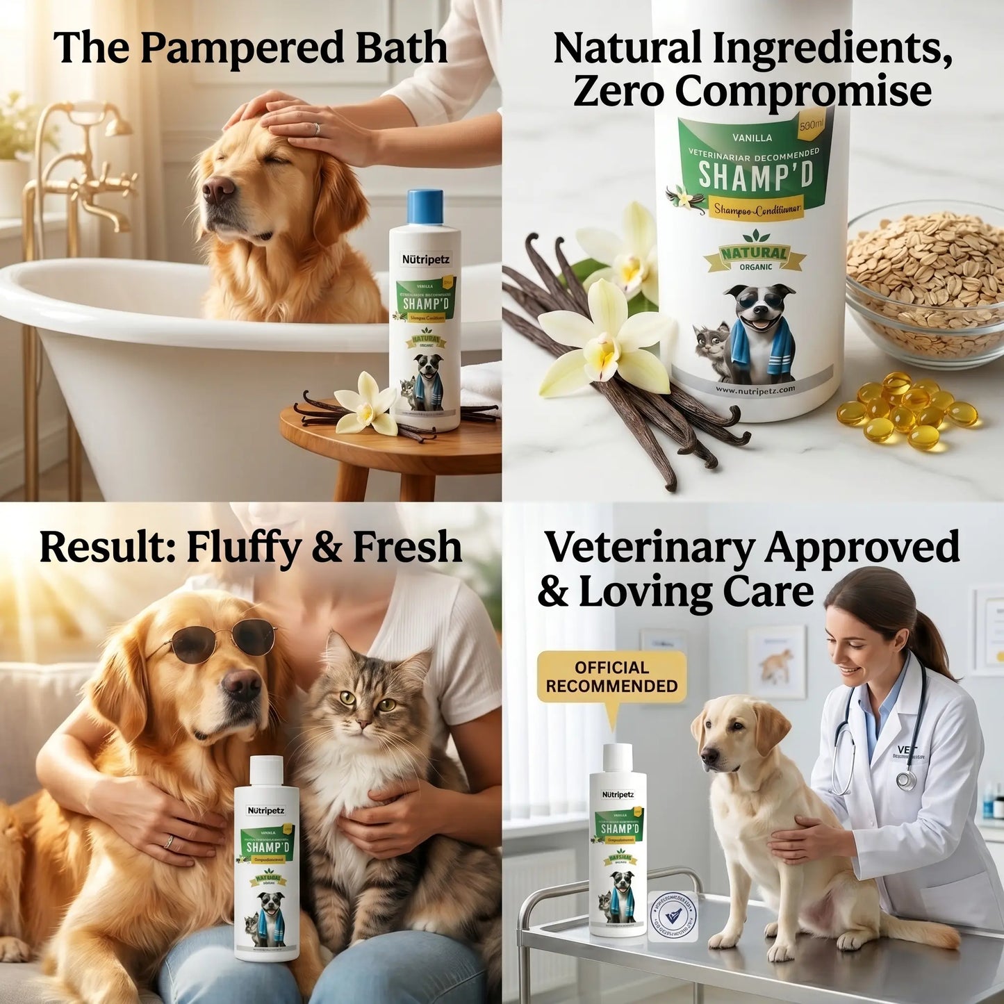 Nutripetz Pet Shampoo & Conditioner for Dogs & Cats – 500 ML Natural Aloe Vera & Coconut Cleanser | Anti-Itch Moisturizing Grooming Wash