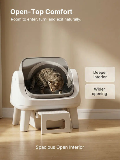 Petpivot Autoscooper 12 Lite Open Top Self Cleaning Cat Litter Box, Automatic Litter Box with 7 Pairs of Safety Sensors, Anti-Pinch Protection, Easy Access Step for Senior Cats