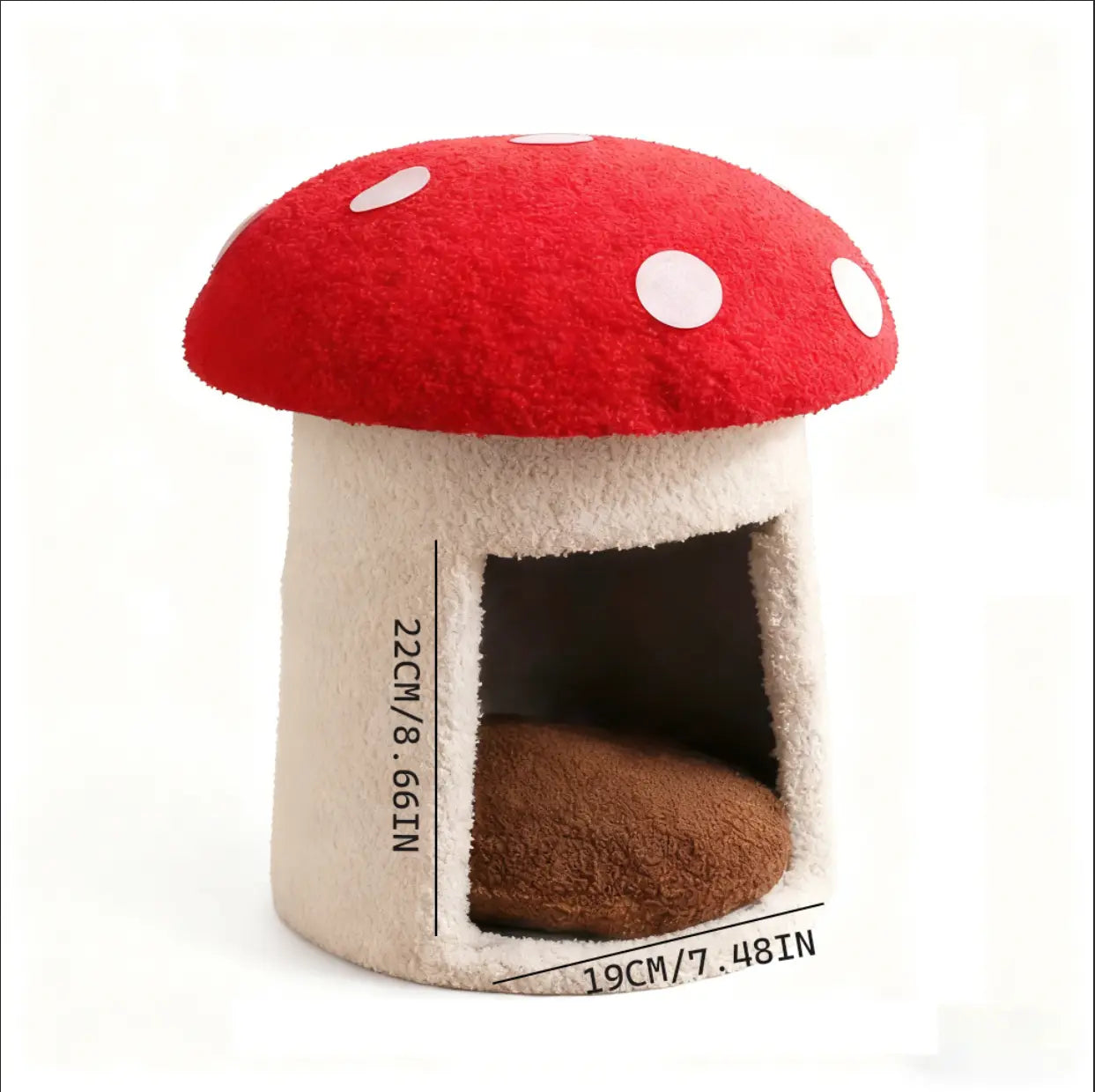 Cute Mushroom Cat House, Semi-Enclosed Hideaway, All-Season Bed for Indoor Small Cats