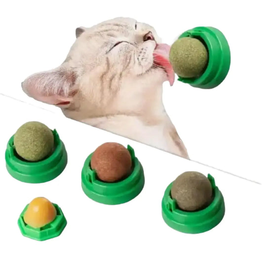 Catnip Ball,4Pcs, Extra Cat Energy Ball,Natural Catnip, Silvervine, Fruit of Silvervine and Dental Chew Toys for Healthy Teeth Cleaning