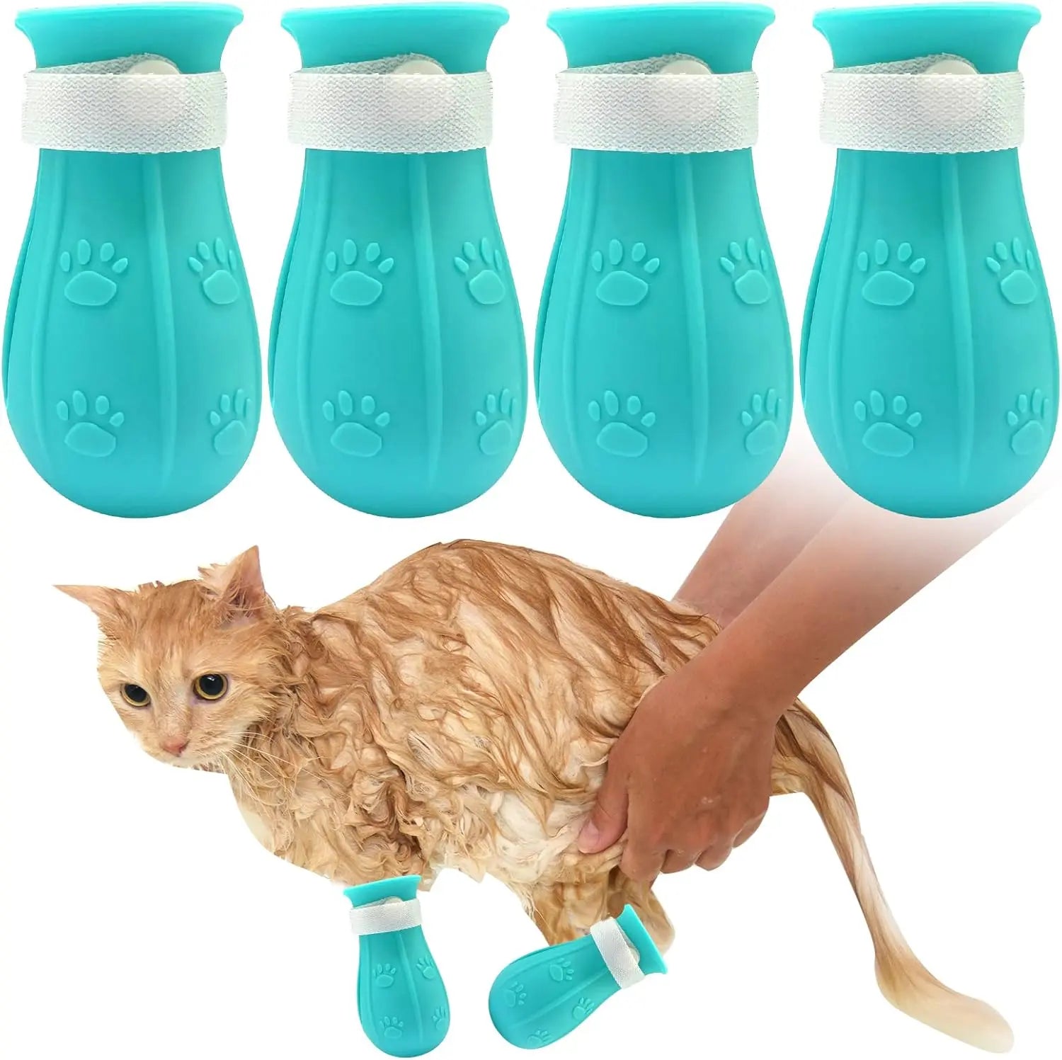 Cat Bathing Shoes - 4 Pairs | Silicone Paw Protectors for Safe Grooming & Bath Time - Protects Paws, Prevents Scratching