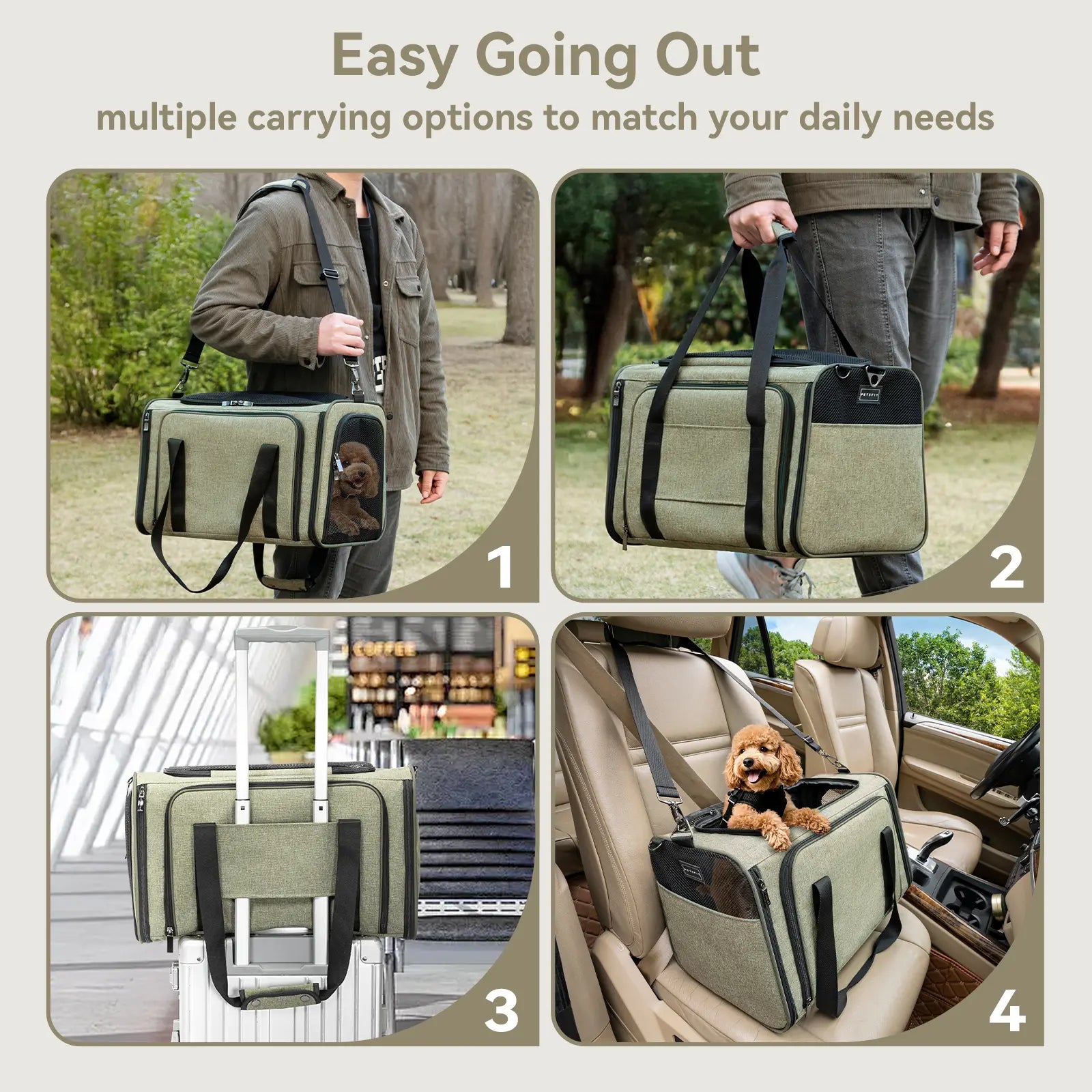 [5-Year Warranty] Petsfit Expandable Cat Dog Carrier Airline Approved, 17" L X 11" W X 11" H Soft-Sided Portable Pet Travel Carrier for Kitten, Puppy, Removable Soft Plush Mat and Pockets, Auto-Locking Zippers