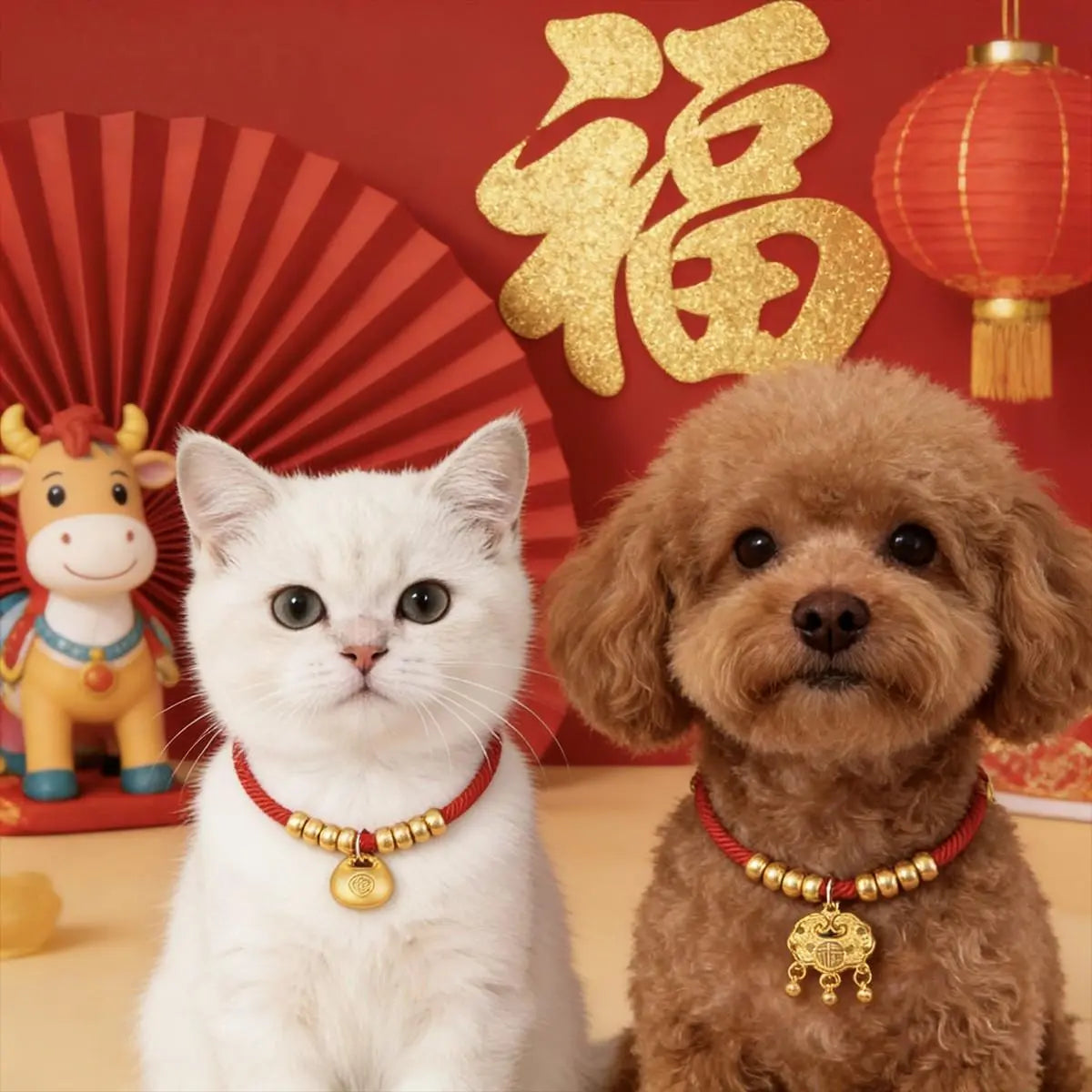 Adjustable Pet Necklace with Yuanbao Pendant, Pet Collar，Pet Decorative Accessories，Fashion Durable Design for Cats, Kitten and Small Dogs, New Year Blessing Gift