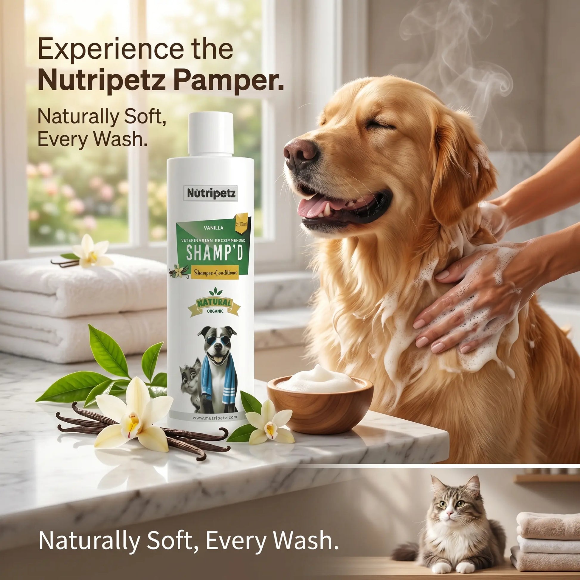 Nutripetz Pet Shampoo & Conditioner for Dogs & Cats – 500 ML Natural Aloe Vera & Coconut Cleanser | Anti-Itch Moisturizing Grooming Wash