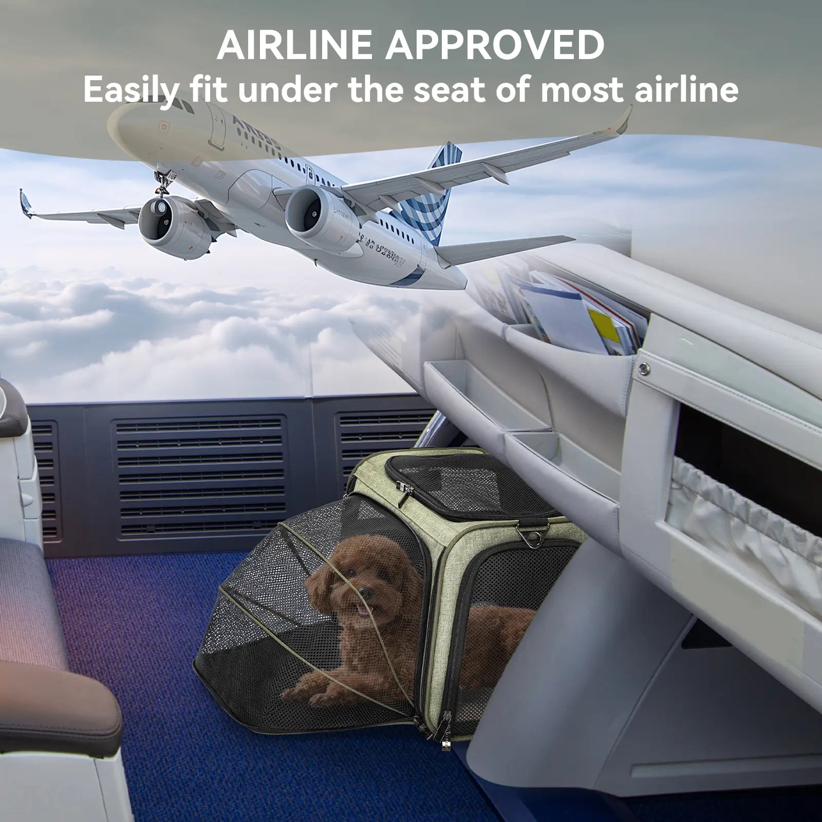 [5-Year Warranty] Petsfit Expandable Cat Dog Carrier Airline Approved, 17" L X 11" W X 11" H Soft-Sided Portable Pet Travel Carrier for Kitten, Puppy, Removable Soft Plush Mat and Pockets, Auto-Locking Zippers