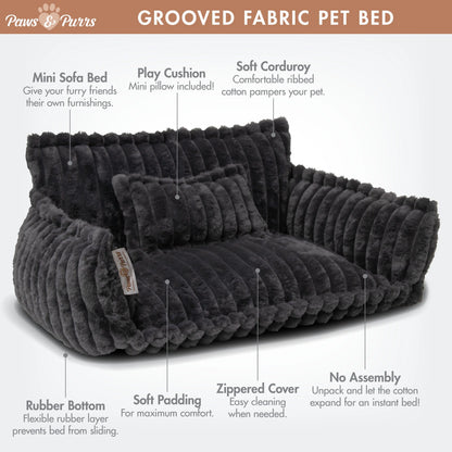 Pet Sofa Bed with Grooved Fabric for Cats and Small to Medium Dogs, Dark Gray
