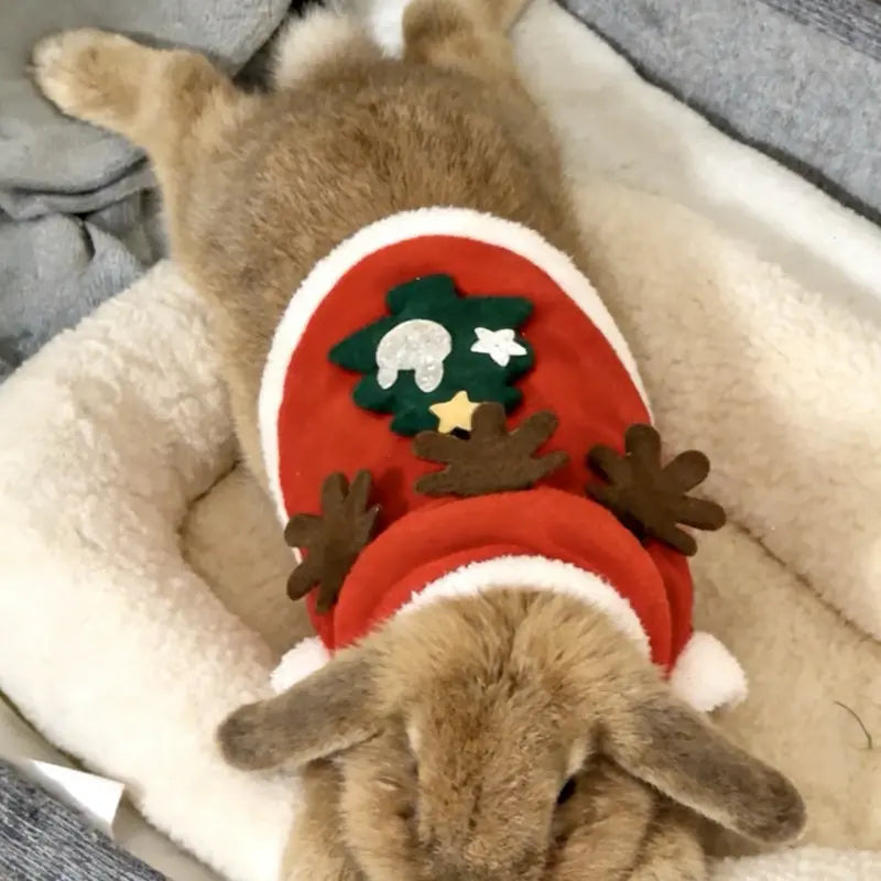 Adorable Antler Design Pet Sweater Warm Fleece Apparel for Small Pets Bunny Dog Cat Christmas Tree Motif