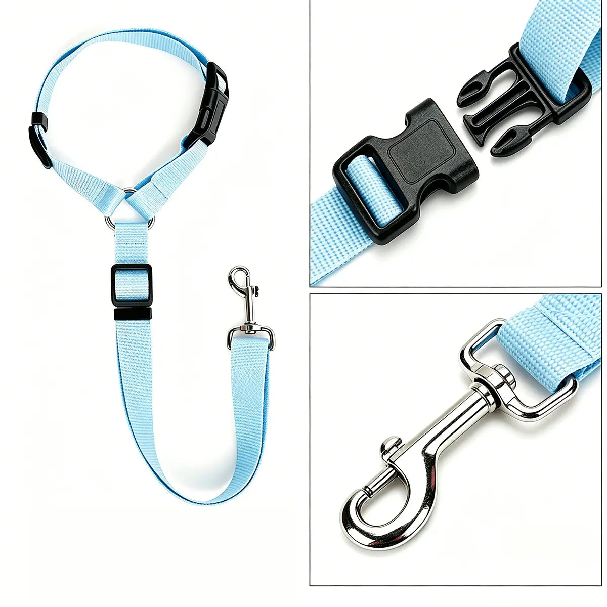 Adjustable Sky Blue Dog Car Safety Harness & Leash Set - Universal Fit for SUVs & Trucks with Dual LED Bungee Chew Toy & Inflatable Balls