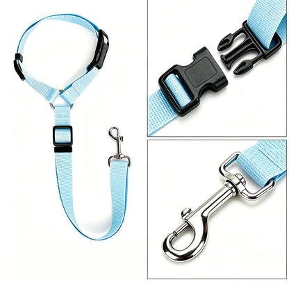Adjustable Sky Blue Dog Car Safety Harness & Leash Set - Universal Fit for SUVs & Trucks with Dual LED Bungee Chew Toy & Inflatable Balls