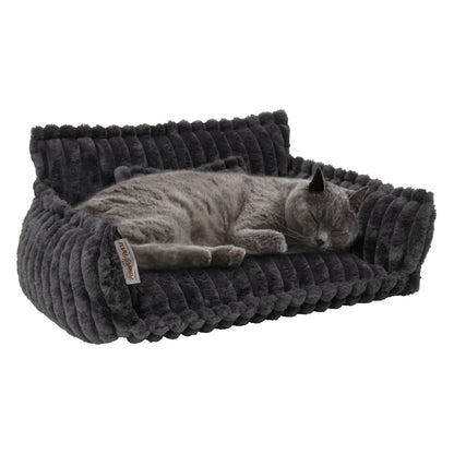 Pet Sofa Bed with Grooved Fabric for Cats and Small to Medium Dogs, Dark Gray