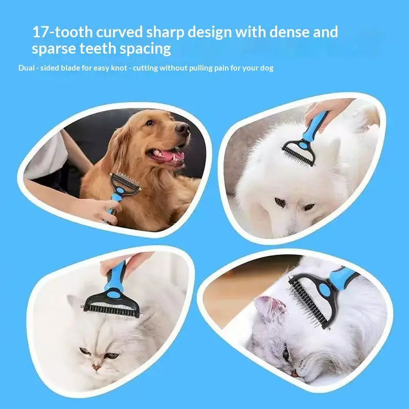 Pain-Free Dematting Undercoat Rake for Dogs and Cats - Dual-Sided Shedding Brush for Efficient Tangle and Fur Removal, Reduces Loose Hair and Mats Effortlessly