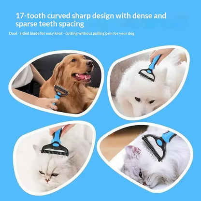 Pain-Free Dematting Undercoat Rake for Dogs and Cats - Dual-Sided Shedding Brush for Efficient Tangle and Fur Removal, Reduces Loose Hair and Mats Effortlessly