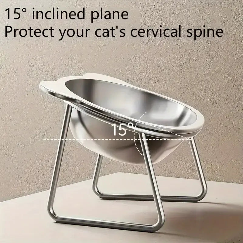 1 Set/2 Pieces of 304 Stainless Steel Cat Bowl, Tilted Raised Neck Protection Bowl Suitable for Cats and Dogs, Pet Feeding and Drinking, Pet Water Bowl, Anti-Corrosion Material, Universal for Cats and Dogs, Essential for Pet Care, Exclusive for Cat Owners