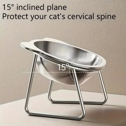 1 Set/2 Pieces of 304 Stainless Steel Cat Bowl, Tilted Raised Neck Protection Bowl Suitable for Cats and Dogs, Pet Feeding and Drinking, Pet Water Bowl, Anti-Corrosion Material, Universal for Cats and Dogs, Essential for Pet Care, Exclusive for Cat Owners
