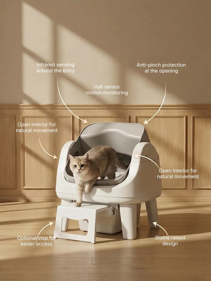 Petpivot Autoscooper 12 Lite Open Top Self Cleaning Cat Litter Box, Automatic Litter Box with 7 Pairs of Safety Sensors, Anti-Pinch Protection, Easy Access Step for Senior Cats