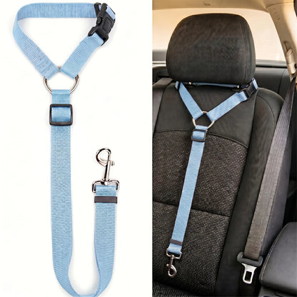 Adjustable Sky Blue Dog Car Safety Harness & Leash Set - Universal Fit for SUVs & Trucks with Dual LED Bungee Chew Toy & Inflatable Balls