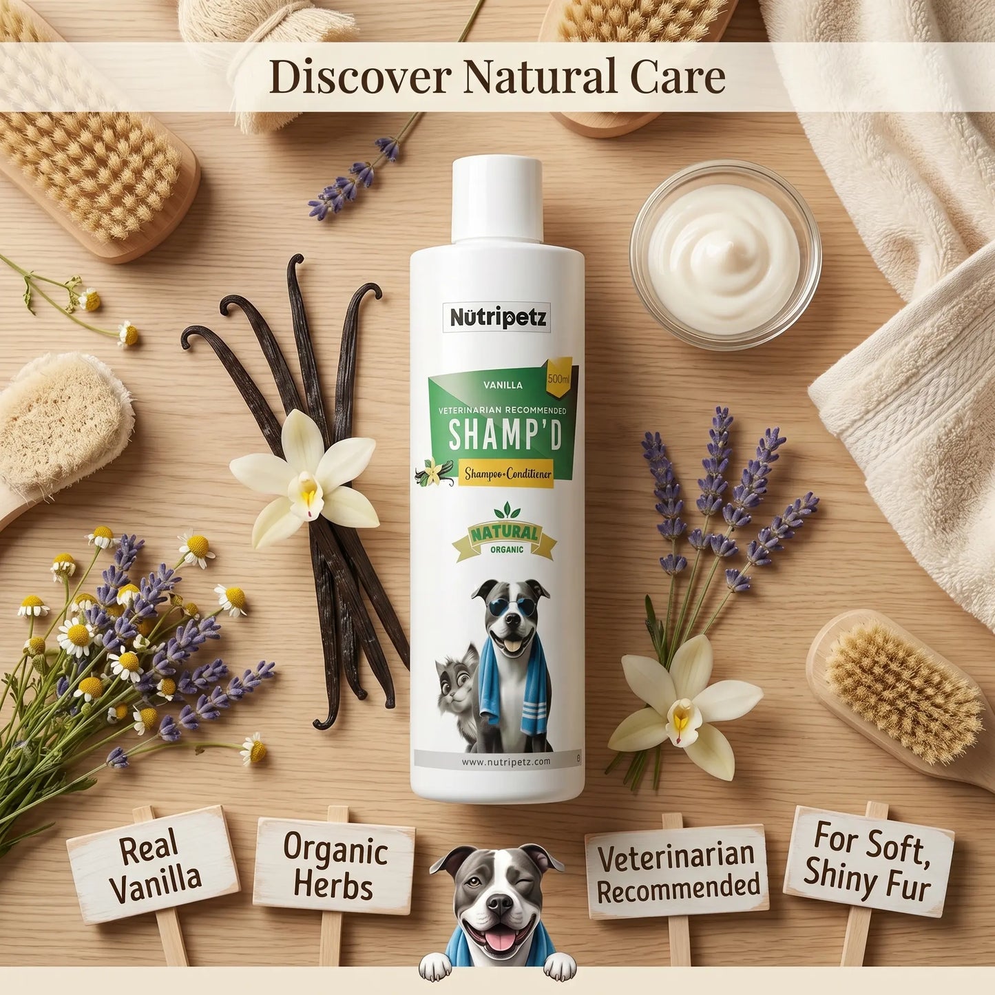 Nutripetz Pet Shampoo & Conditioner for Dogs & Cats – 500 ML Natural Aloe Vera & Coconut Cleanser | Anti-Itch Moisturizing Grooming Wash