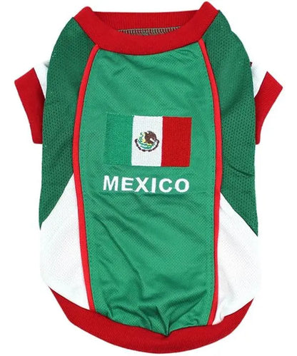 Parisian Pet 'Team Mexico' Dog & Cat T-Shirt – Patriotic Dog Shirt, Perfect for Soccer Fans – Red, White, Green